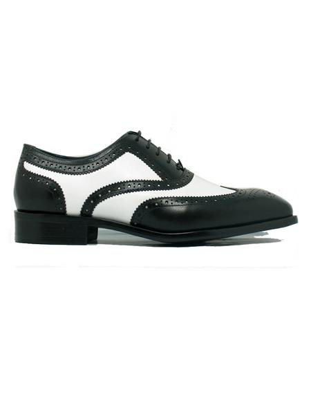  1920s Shoes - Gangster Shoes - Spectator Dress Shoes For Men Black ~ White