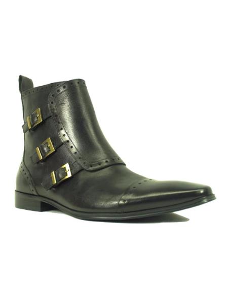  men's Leather Lining Monk Strap Zip Boots