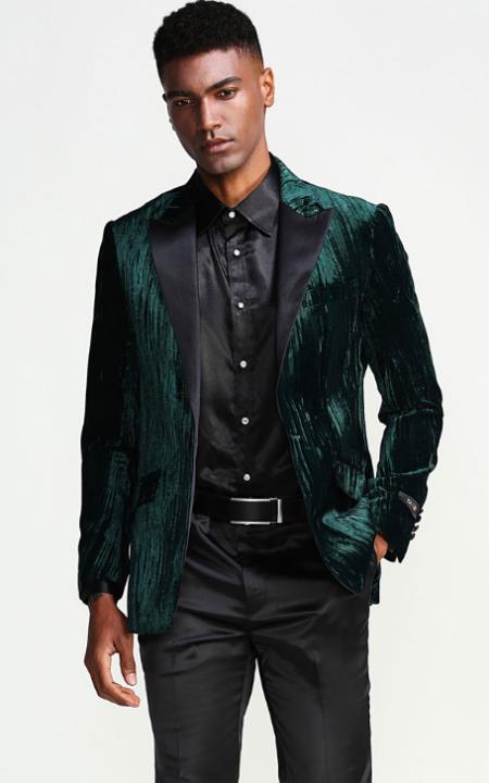 Mens Hunter Green Tuxedo Jacket with Fancy Pattern