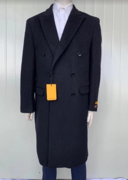 Mens Full Length Wool and Cashmere Overcoat - Winter Topcoats - Black Coat