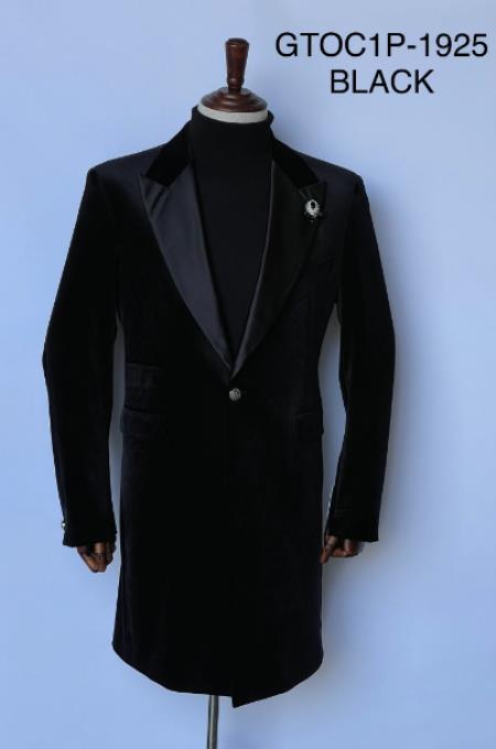 Mens Velvet Tuxedo 34 Inch Long Coat - Velvet Blazer - Three Quarter Black Dinner Jacket
