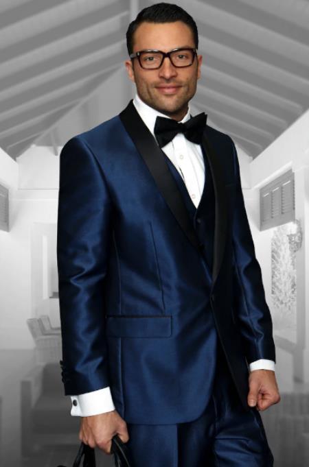 Shiny Indigo Tuxedo - Sharkskin Royal Blue Tuxedo Suit