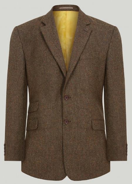 Brown Tweed Wool Suit - Taupe Plaid Herringbone Suit - Vintage Suits