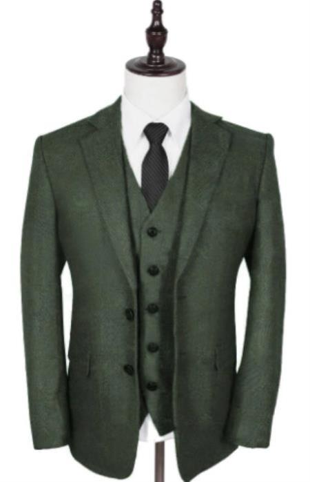 Vintage Suits - Tweed Suits - Herringbone Suits Olive