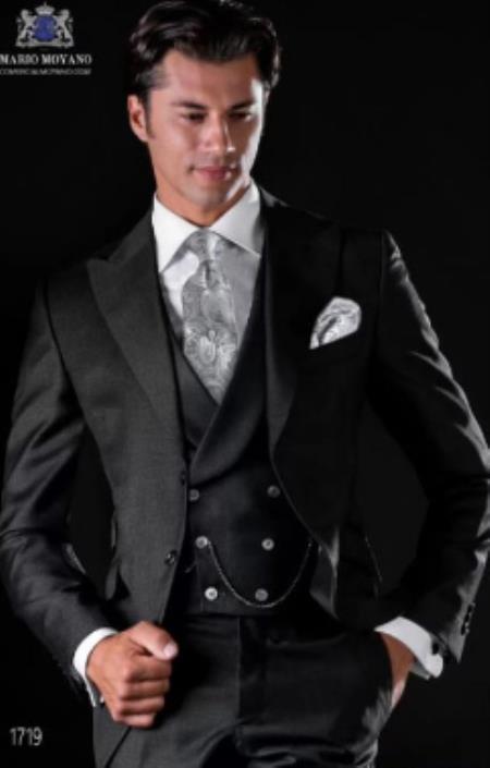 Mens Suits With Double Breasted Vest - Single Button Peak Lapel Gray Suits
