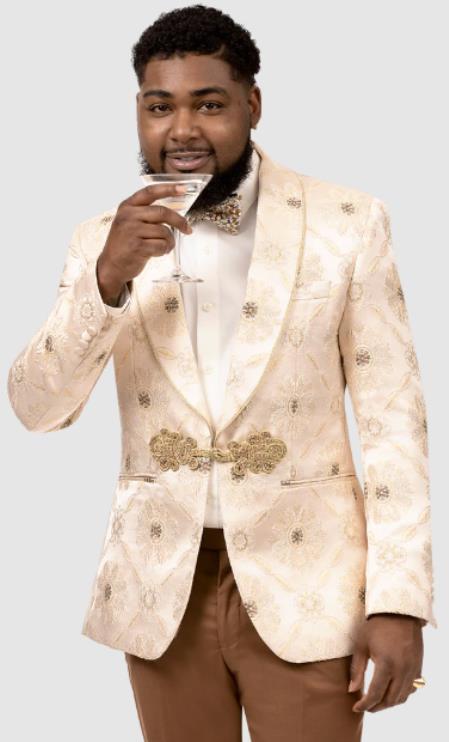 Ivory and Gold Tuxedo Flower Floral Suit - Paisley Suit