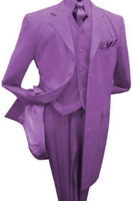 Fashion Lavender - Lilac 3 Piece Vested Zoot Fashion Prom ~ Suit Long Custom Coat - Lavender + Matching Shirt And Tie - Wool