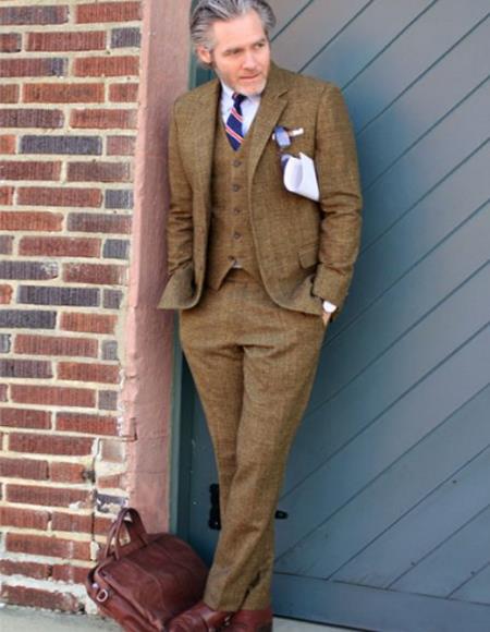 a gray-haired man wearing a brown Thomas Shelby Suit - Peaky Blinders Wedding Suit