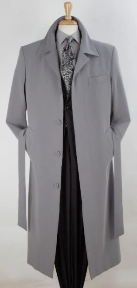 Mens Full Length Length Top Coat - Grey