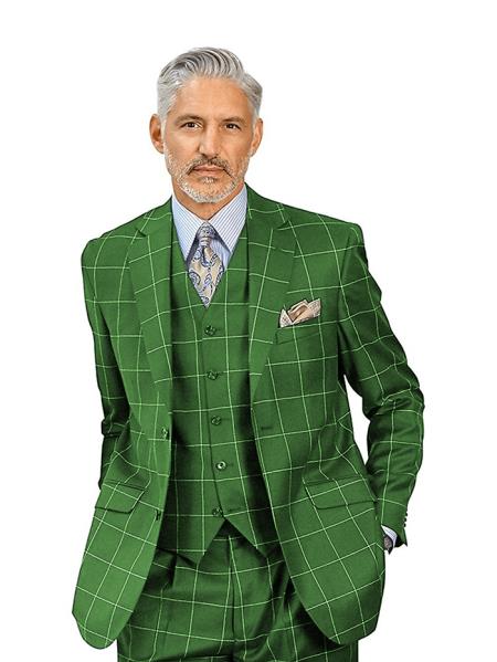 Mens Plaid Suit - Hunter Green Windowpane Suit - 1920 Suits