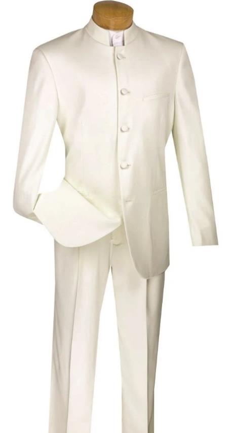 Wedding Groom Suit - Prom Tuxedo Suit - No Collar Weddig Tuxedo - Ivory