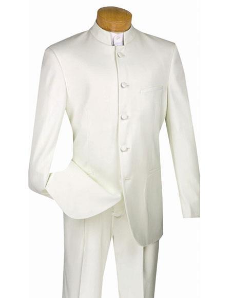 Mandarin Collar Tuxedo - Mandarin Tuxedo - No Collar Suit - Ivory Suit
