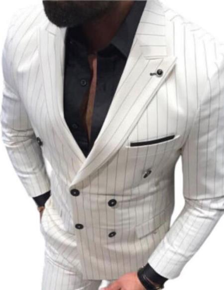 White Suit With Black Pinstripe - 1920's 1940's Dress Suit