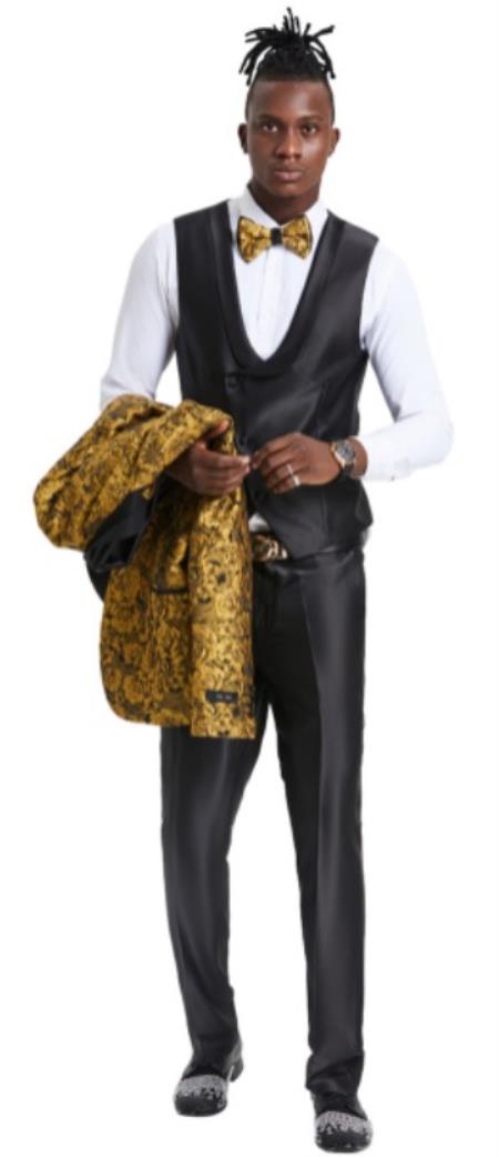 Paisley Suit - Wedding Tuxedo Suit - Prom Gold Suit