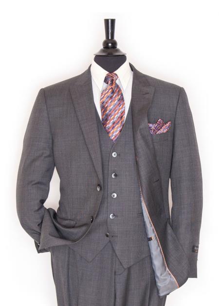 2 Button Single Breasted 150's Wool Discount Lapel Grey Suit