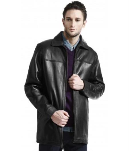 Basic Dark color black 3/4 Leather skin Jacket, Liner, Soft