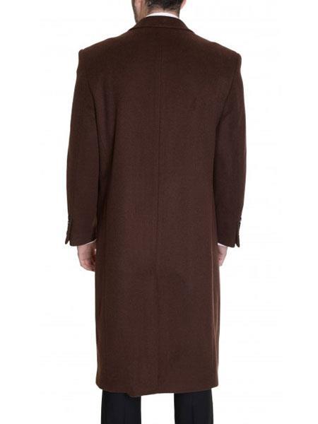 Men's Dark Brown Full Length 4 Button Solid Wool Cashmere Ov
