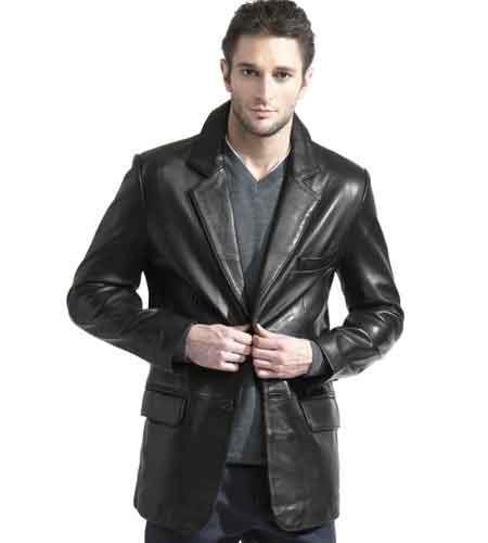Men's Classic Black Lambskin Leather 2 Button Blazer Sports