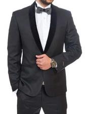  Men's 1 Button Velvet Shawl Lapel Prom ~ Wedding Groomsmen Cheap Homecoming Slim Fit Black Tuxedo - Skinny Fit Tuxedo​ Suit