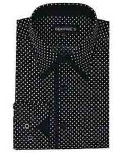  Classic Fit Mini Polka Dot Design Dark color black Dress Cheap Fashion Clearance Shirt Sale Online For Men