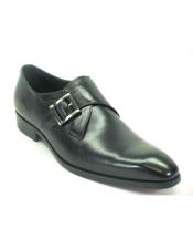  Fashionable Black Monk Strap Buckle Leather Stylish Carrucci men's Prom Shoe