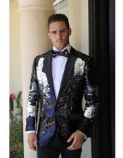  Black Fashion Paisley Print Patterned Tuxedo Sequin Glitter ~ Shiny ~ Flashy ~ Shark Skin Fancy Party Best Cheap Blazer For Affordable Cheap Priced Unique Fancy For Men Available Big Sizes on sale Men Affordable Sport Coats Sale