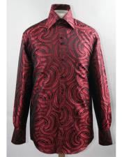 Double Button Black/Red High Collar Fashion Silky Fabric Cheap Fashion Clearance Shirt Sale Online For Men