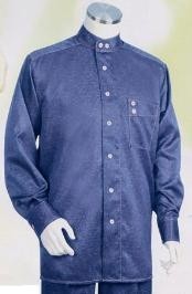  Online Indian Wedding Outfits - Mandarin - Nehru Collar Jacket Collarless Style Long length Sleeve 2pc Combo including Matching Wide Leg Dress Pants Blue 