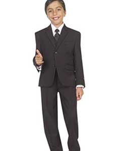  Children Kids Boys Tazio 2 Welt Pockets 5 piece kids suits available in little boys 3 three piece suit with Vest, Shirt & Tie Dark color black