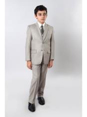  Boy's Notch Collared 5 Piece Dark Tan Toddler Suits for Weddings With Tone On Tone Pinstripe