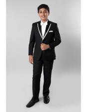  Prom ~ Wedding Groomsmen Tuxedo Black 2 Piece Satin Lapel with Fabric Trim Toddler Suits for Weddings