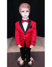  Two Toned Prom ~ Wedding Groomsmen Tuxedo Red Paisley for Kids Children Toddler Suits for Weddings