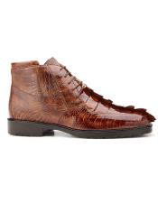 Barone Genuine Brandy Hornback And Genuine Ostrich Lace Up Style Boot Belvedere Shoes - Mens Exotic Shoes