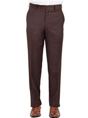  Men's Brown Modern Fit Wool Flat Front Pant