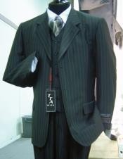   3 - Three Piece Wide Pinstripe In Dark Charcoal Masculine color Grey Vest Included Available in Two buttons only