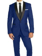  Cobalt Blue ~ Bright Blue Indigo ~ Teal ( Light Navy ) With Dark color black Collared Shawl Collared 1 Single Button Prom ~ Wedding Groomsmen Tuxedo / Graduation Homecoming Outfits Suit