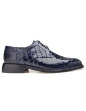  Handcrafted Genuine Crocodile Lace Up Navy Dress Shoes