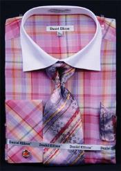  Daniel Ellissa Windowpane Plaid Pattern French Cuff Dress Cheap Fashion Clearance Shirt Sale Online For Men red pastel color 