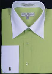  18 19 20 21 22 Inch Neck Two Tone Basic Solid Plain French Cuff Lime kelly green Dress Inexpensive ~ Cheap ~ Discounted Fashion Clearance Groomsmen Shirts Sale Online For Men Big and Tall  Large Man ~ Plus Size Suits Sizes 