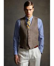  men's Vest and Pants Set - Dark Brown 6 Button Linen Outfits For Men Perfect for wedding Vest & Pants 