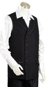  2pc Denim Wedding Vest For Groom and Groomsmen Combos Baggy - Wide Leg Pants Jean Fabric Dark color black 
