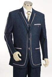  Two buttons 3pc Fashion Denim Cotton Fabric Trimmed Two Tone Sportcoat Jacket/Suit/Prom ~ 
