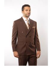  Double Breasted Solid Pattern Brown Button Closure Suit