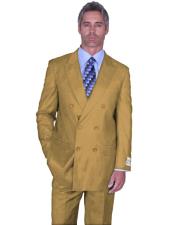  Camel ~ Khaki Side Vents Double Breasted Bronze Suit 
