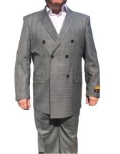  Double Breasted Gray Plaid Pattern Blazer