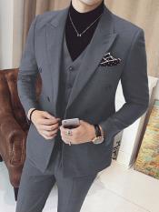  Double Breasted Vested 3 Piece Suits Grey