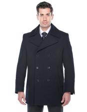  Double Breasted Navy Wool Blend Overcoat ~ Long men's Dress Topcoat -  Winter coat