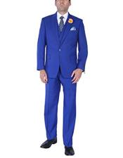  Double Breasted 1 Button Suits Vest Royal Blue Pleated Pants Suits  