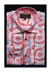  Fancy Pattern Paisley High Collar Pink Shiny Dress Cheap Fashion Clearance Shirt Sale Online For Men