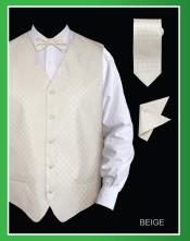 Men's Neck Ties - Mens Dress Tie - Trendy Mens Ties 4 Piece Groomsmen Wedding Vest ~ Waistcoat ~ Waist coat For Groom and Groomsmen Combo (Bow Groomsmen Ties, Hanky) - Chessboard Checkered Beige 